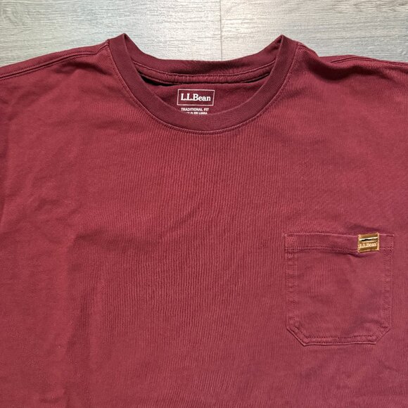 L.L. Bean Men's BeanBuilt Cotton Short-Sleeve Tee - Dark Red - Picture 2 of 6